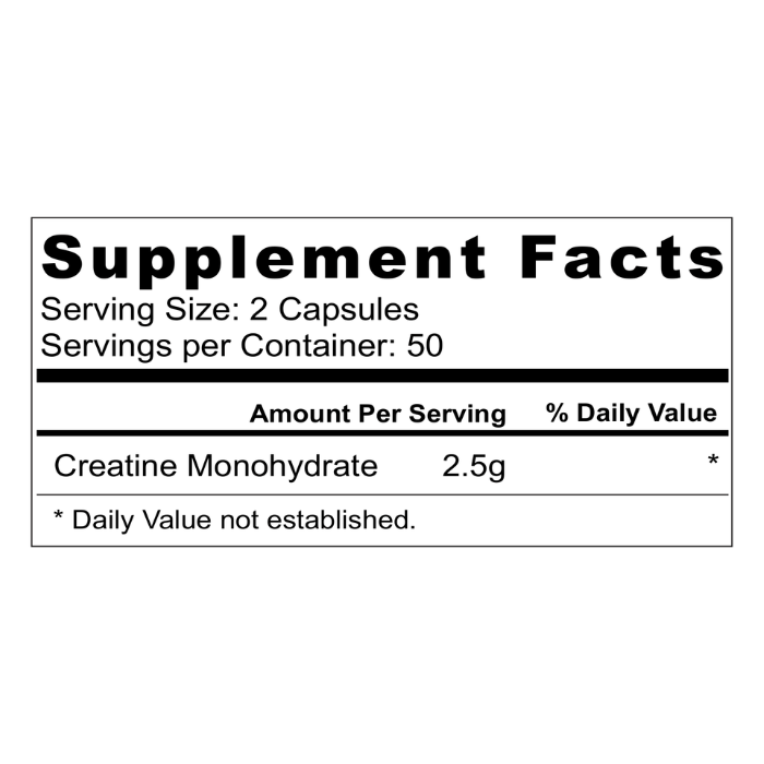Muscle Core Creatine Monohydrate 2.5g, Strength, Power and Performance Booster, 100 Capsules