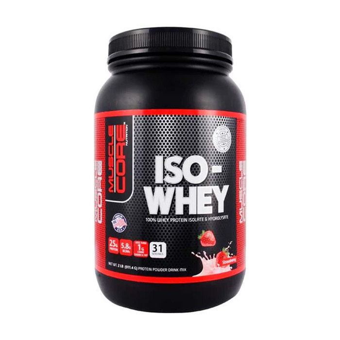 ماسيل كور نيوترشن إيزو واي بروتين، فراولة، امتصاص سريع، عالي البروتين، منخفض الكربوهيدرات، 2 رطل