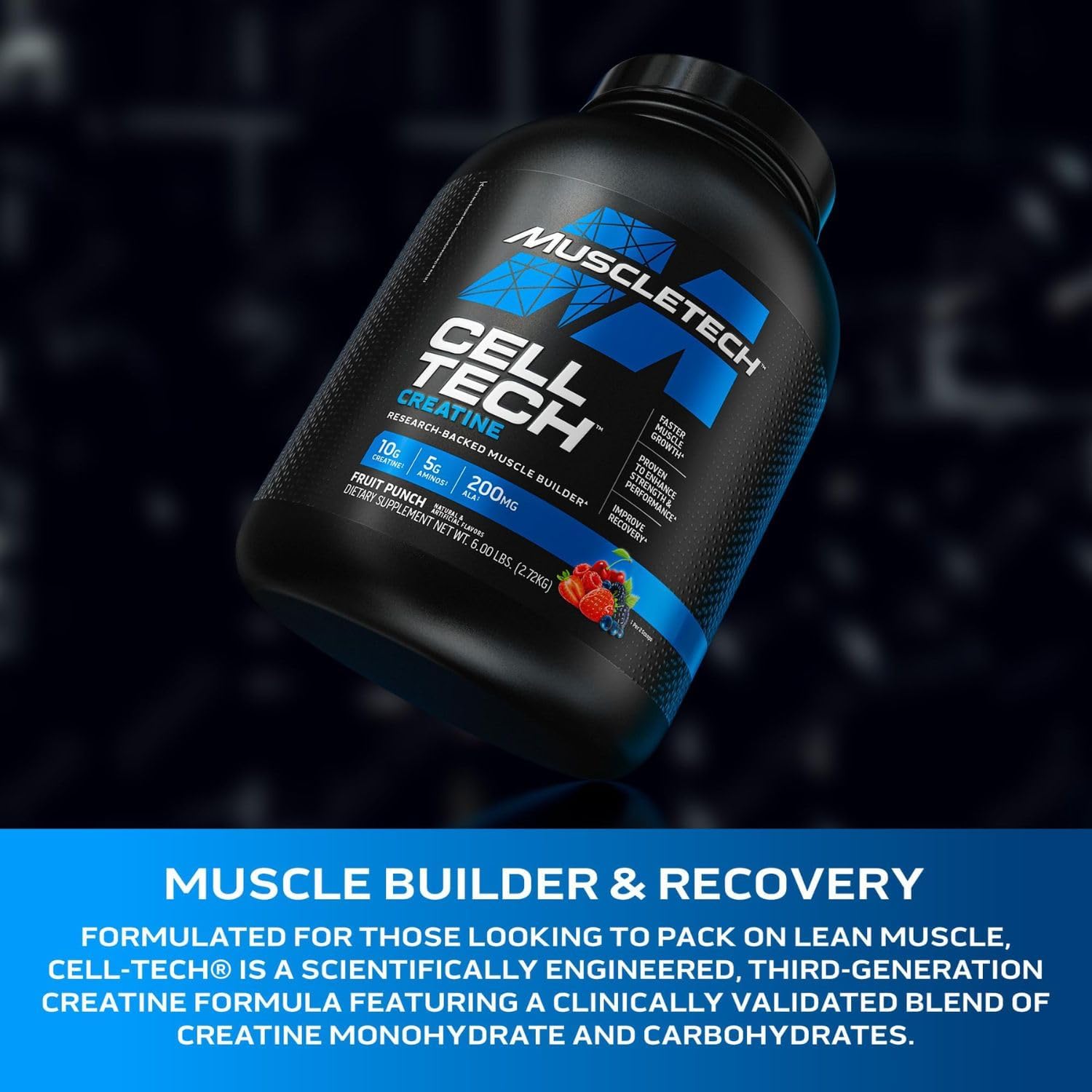 Muscle Tech Cell Tech Creatine Monohydrate & Carbohydrate Fruit Punch, Post-Workout Formula, 5.8lb