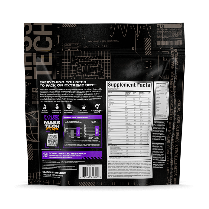 Muscle Tech Mass Tech Extreme Triple Chocolate Brownie, High-Calorie Mass Gainer for Muscle Strength, 6lb