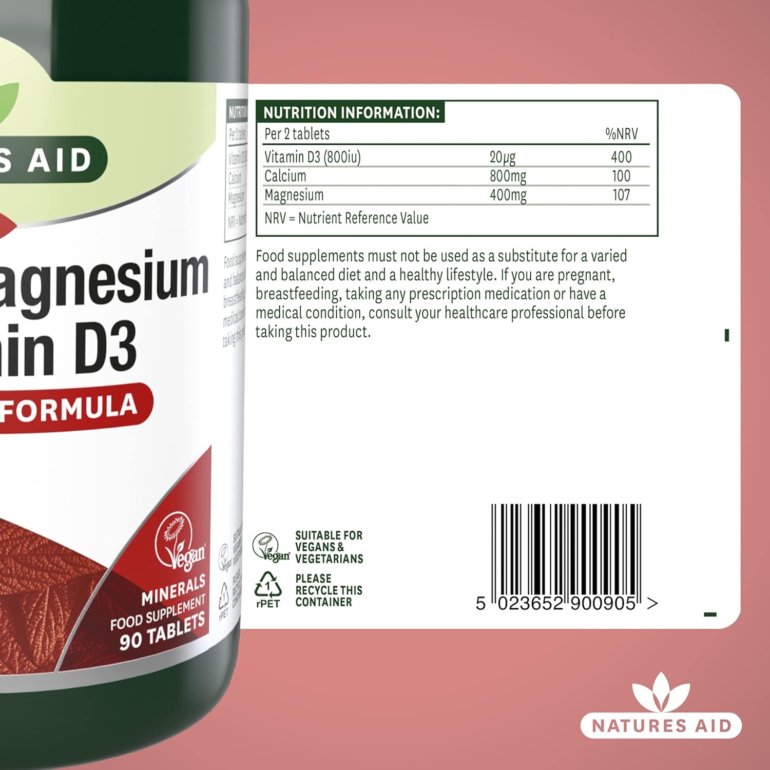 Natures Aid Calcium Magnesium + Vitamin D3 90's Tablets