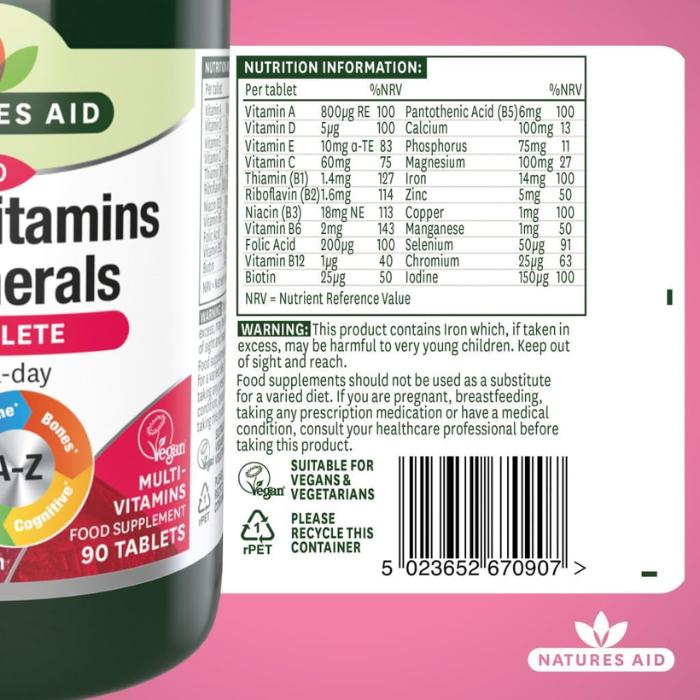 Natures Aid Complete Multi-Vitamin & Minerals  90 Tablets