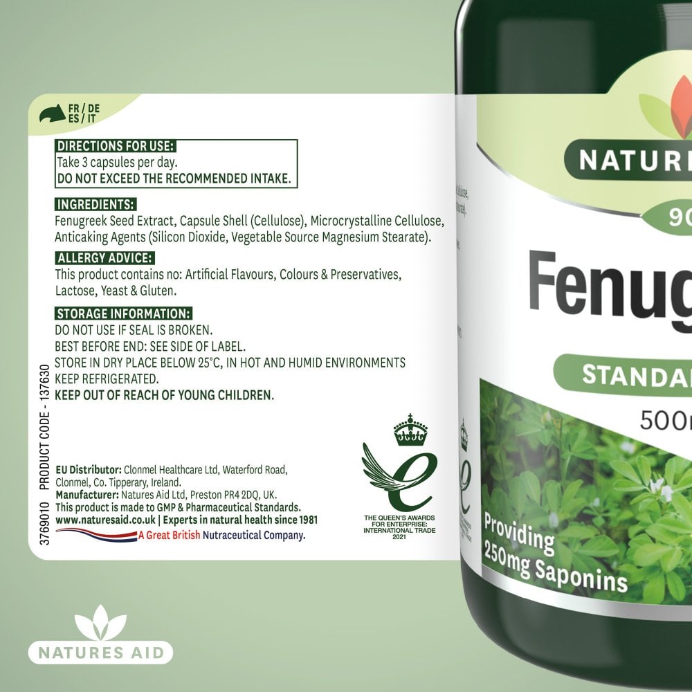 Natures Aid Fenugreek 500 mg 90 Capsules