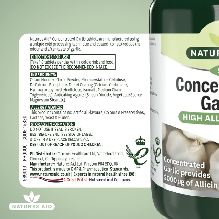 Natures Aid Garlic Concentrated 2000Ug Allicin 90 Tablets
