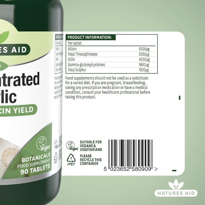 Natures Aid Garlic Concentrated 2000Ug Allicin 90 Tablets