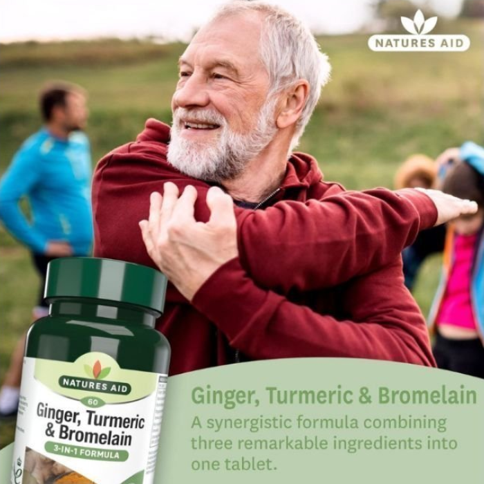 Natures Aid Ginger  Turmeric & Bromelain 60 Tablets