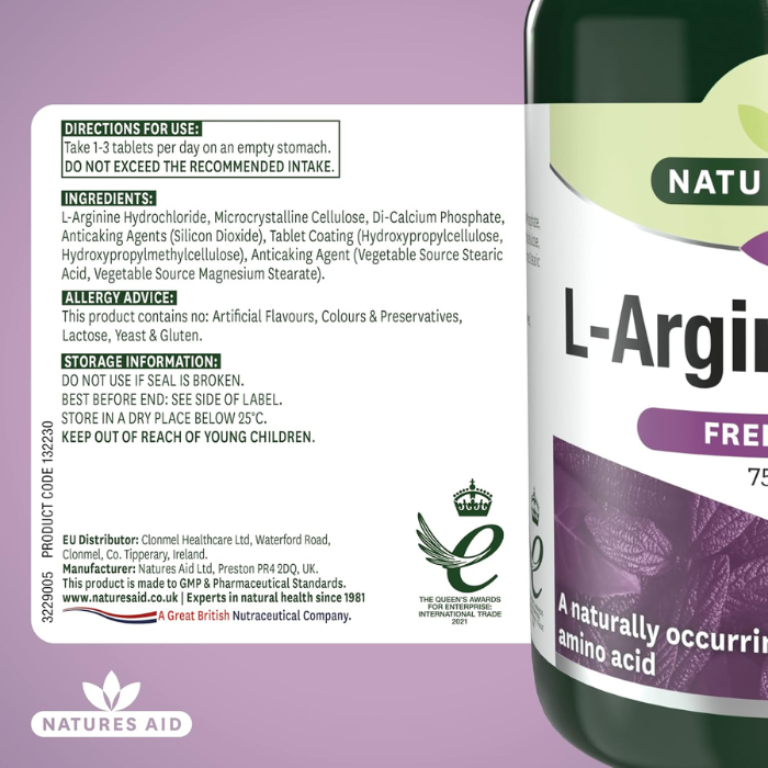 Natures Aid L-Arginine 750mg 90 Tablets