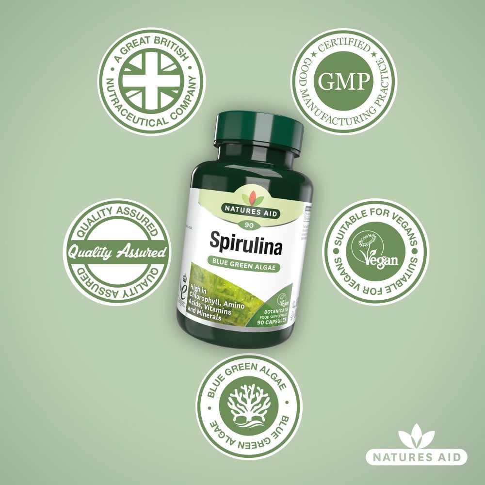 Natures Aid Organic Spirulina 500 mg 90 Vegetable Capsule