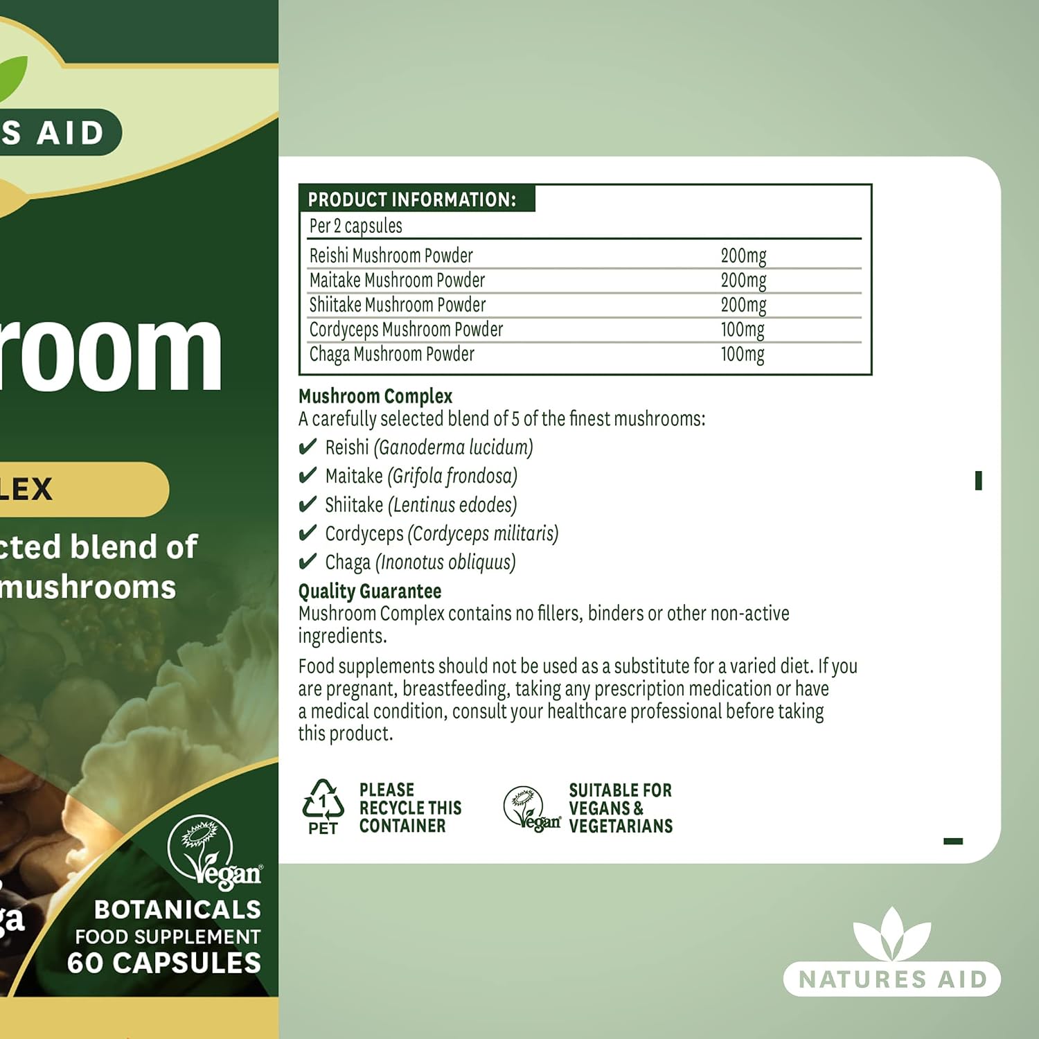 Natures Aid Organic Superfoods Mushroom Complex 60's Capsules