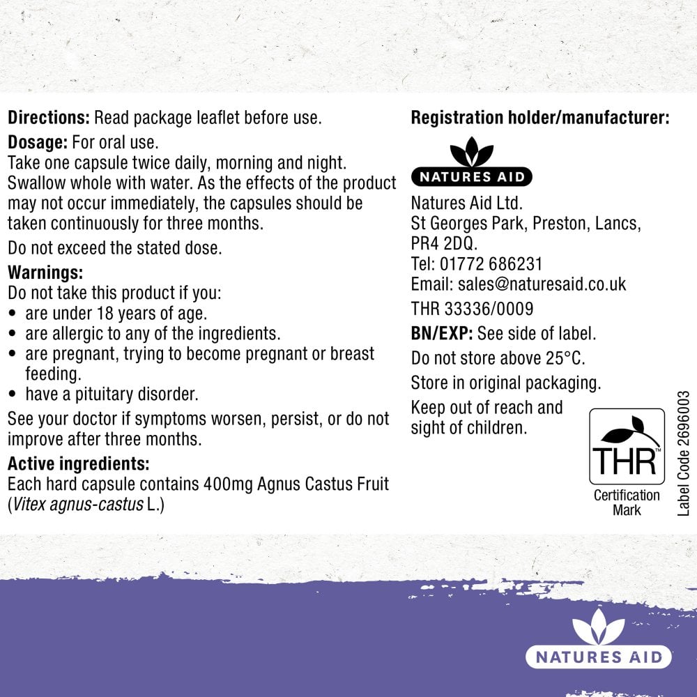 Natures Aid Premeeze Agnus Castus 400mg 60 Capsules