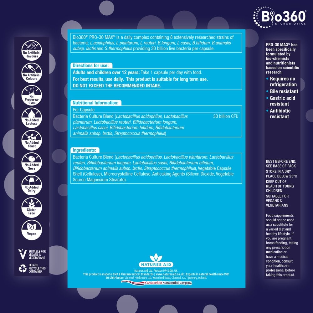 Natures Aid Pro-30 Max (30Bilion Daily Probiotic) 60 Capsules