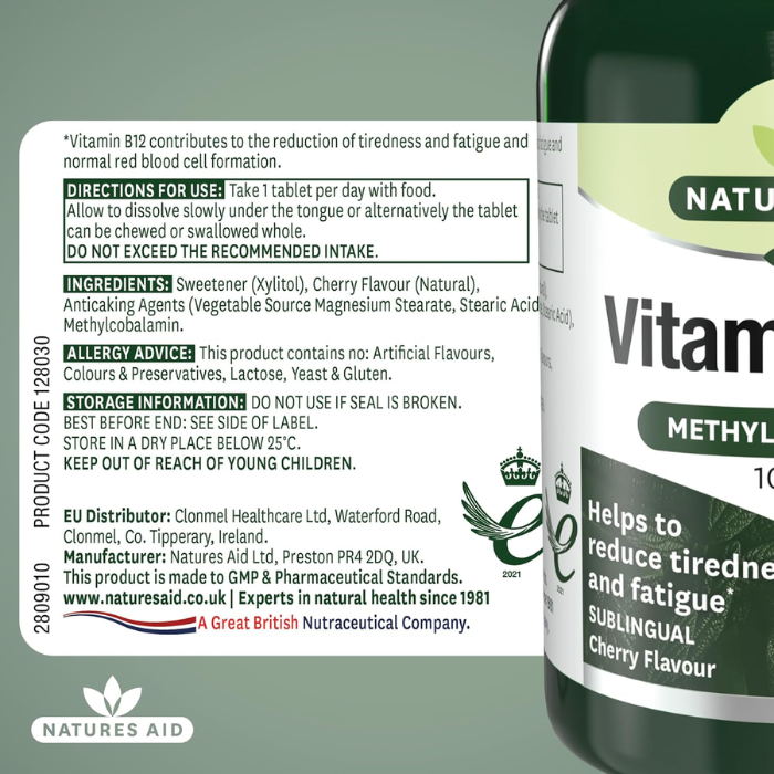 Natures Aid Vitamin B12 Sublingual 1000mcg 90 Tablets