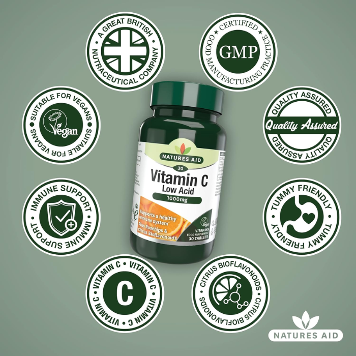 Natures Aid Vitamin C 1000mg Low Acid Tablets 30's