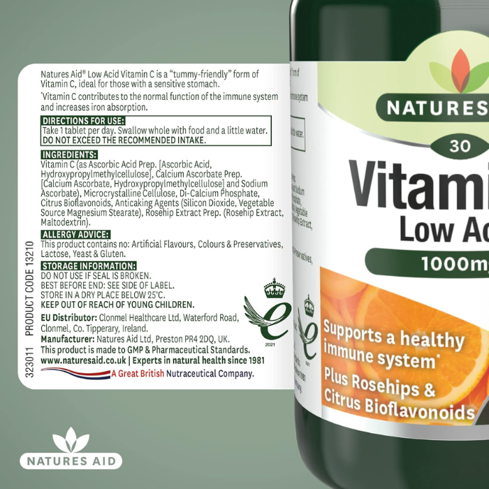 Natures Aid Vitamin C 1000mg Low Acid Tablets 30's