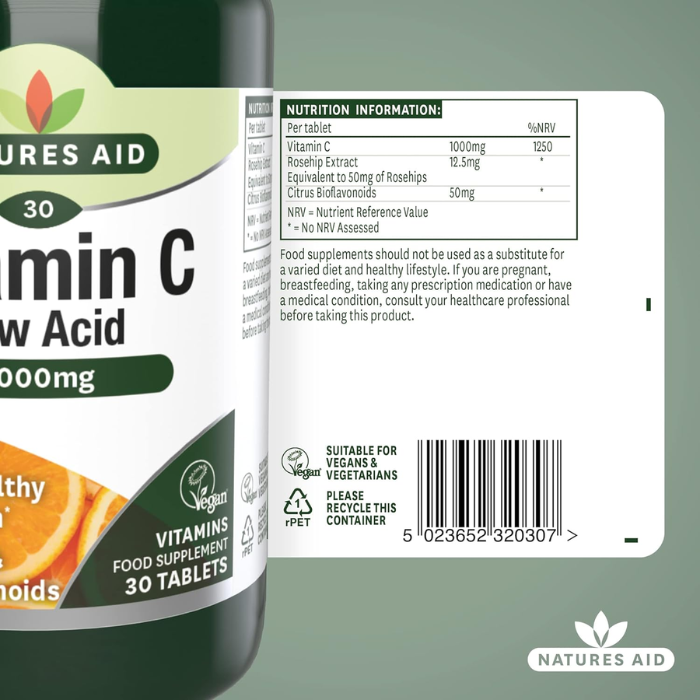 Natures Aid Vitamin C 1000mg Low Acid Tablets 30's