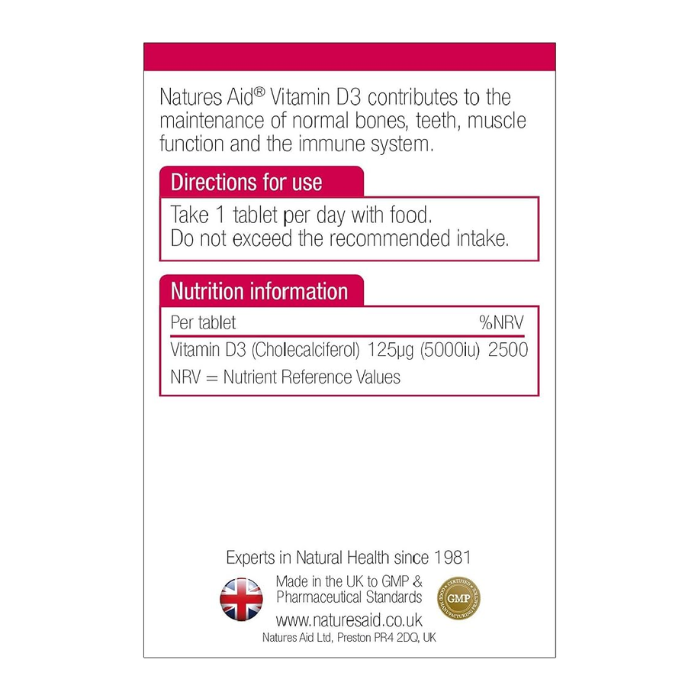 Natures Aid Vitamin D3 5000 IU Tablets 60's