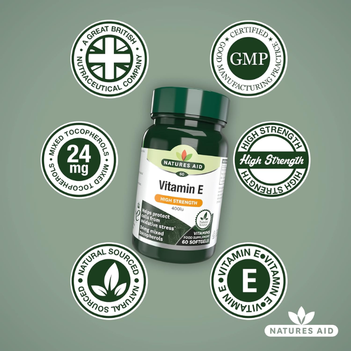 Natures Aid Vitamin E 400IU Natural Form 60 Softgels