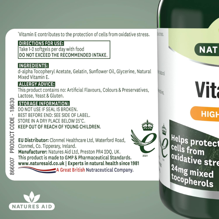 Natures Aid Vitamin E 400IU Natural Form 60 Softgels
