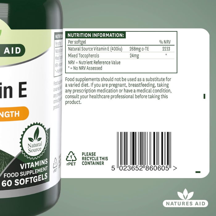 Natures Aid Vitamin E 400IU Natural Form 60 Softgels