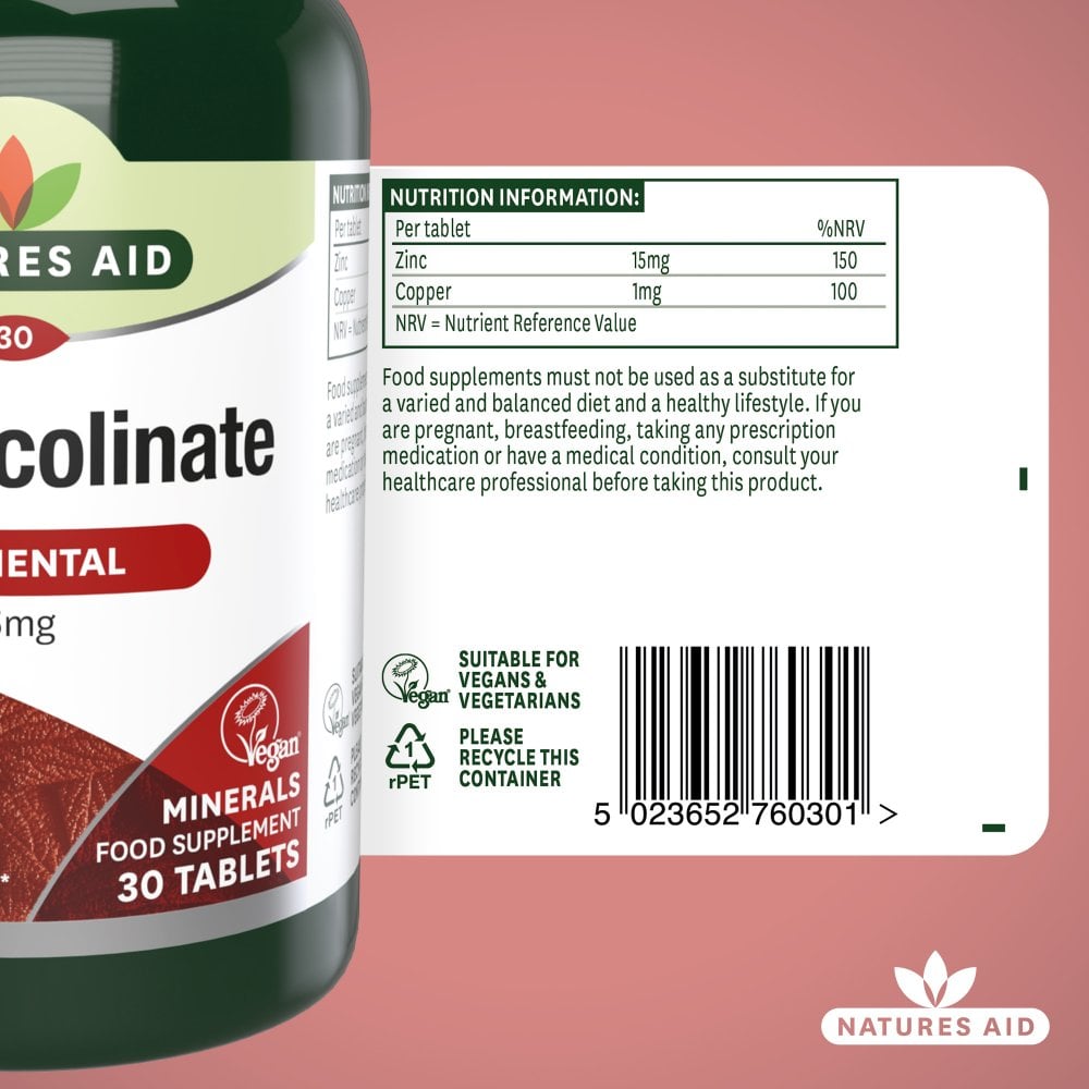 Natures Aid Zinc Picolinate 15 Mg Elemental Tablets 30's