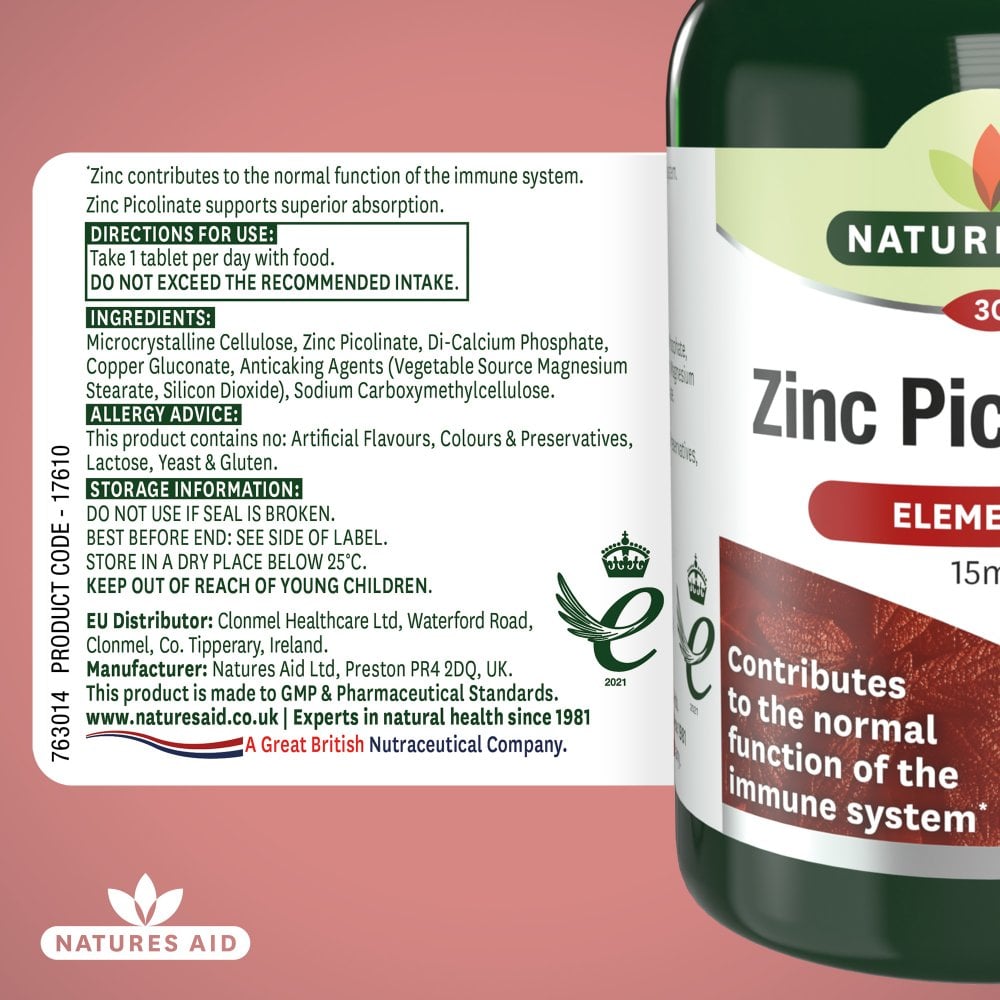 Natures Aid Zinc Picolinate 15 Mg Elemental Tablets 30's