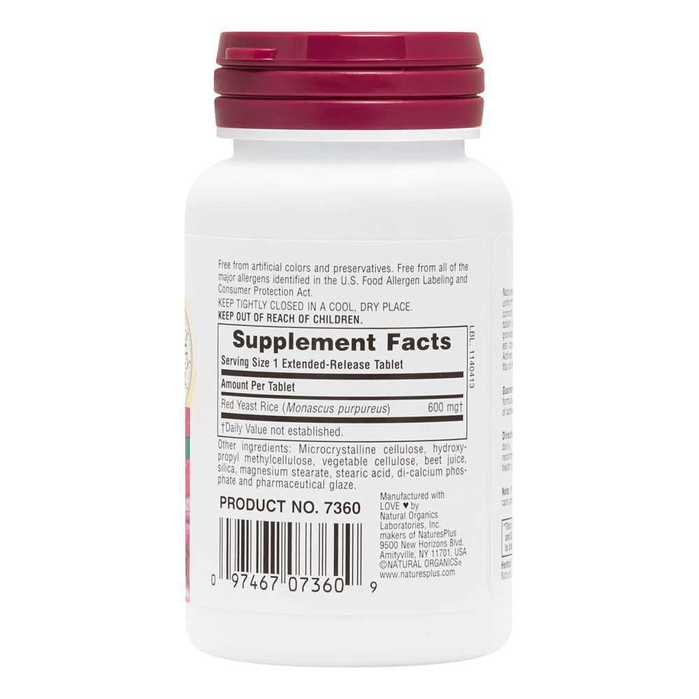 Natures Plus Herbal Actives Red Yeast Rice 600 mg 1.7% 30's