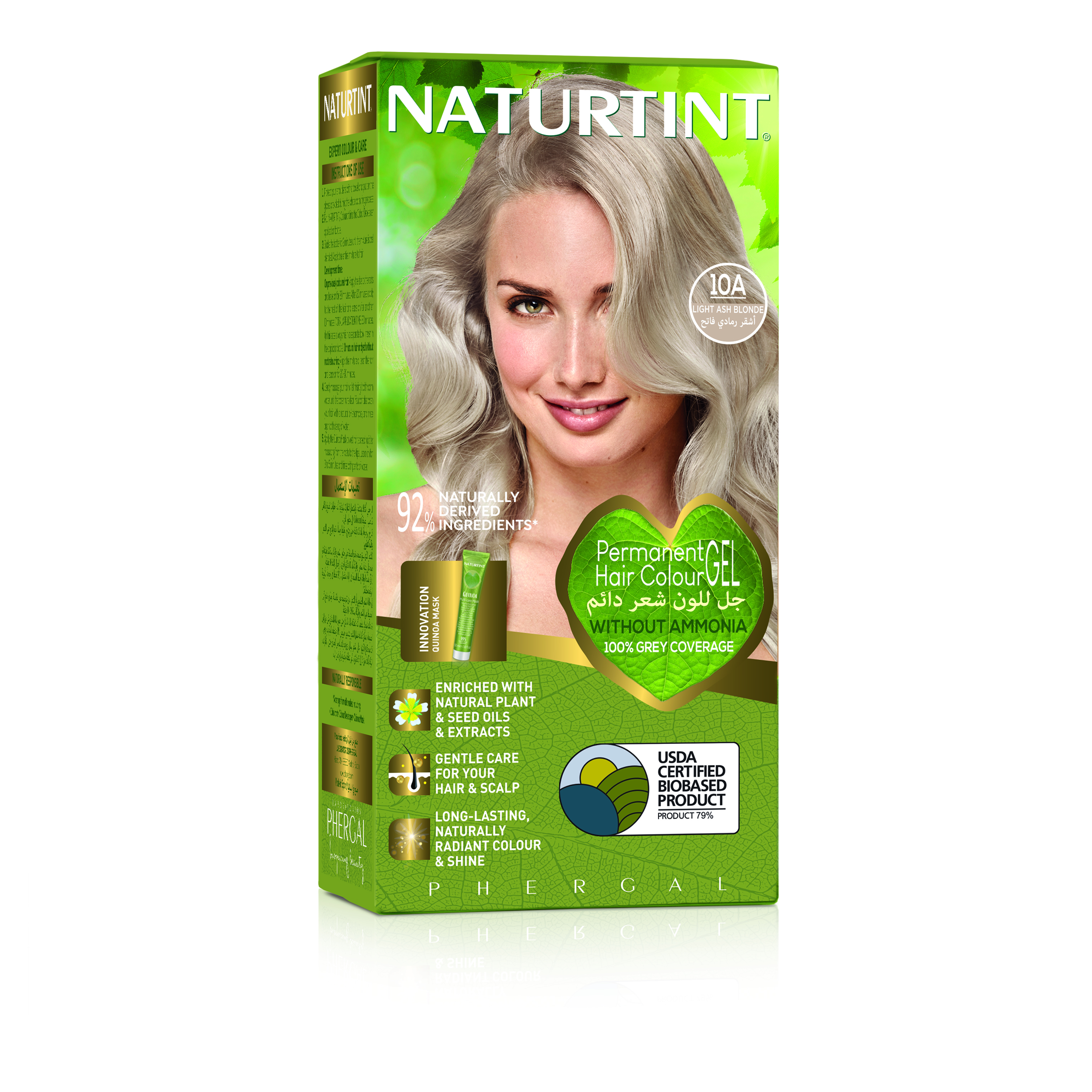Naturtint 10A Light Ash Blonde, Ammonia-Free Permanent Hair Color with Quinoa Mask, 165ml