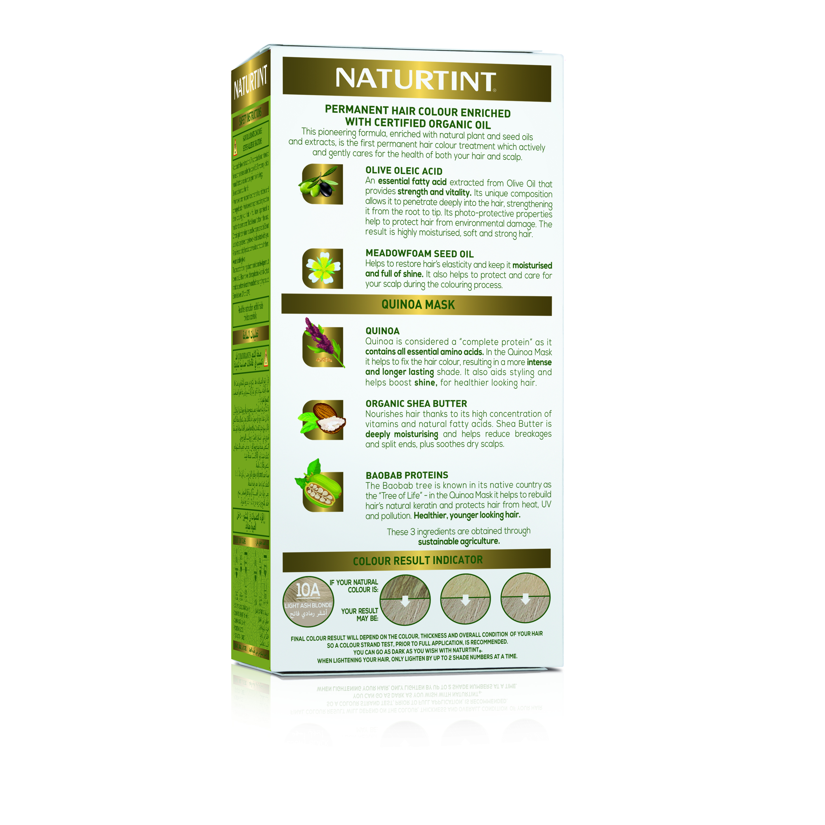 Naturtint 10A Light Ash Blonde, Ammonia-Free Permanent Hair Color with Quinoa Mask, 165ml