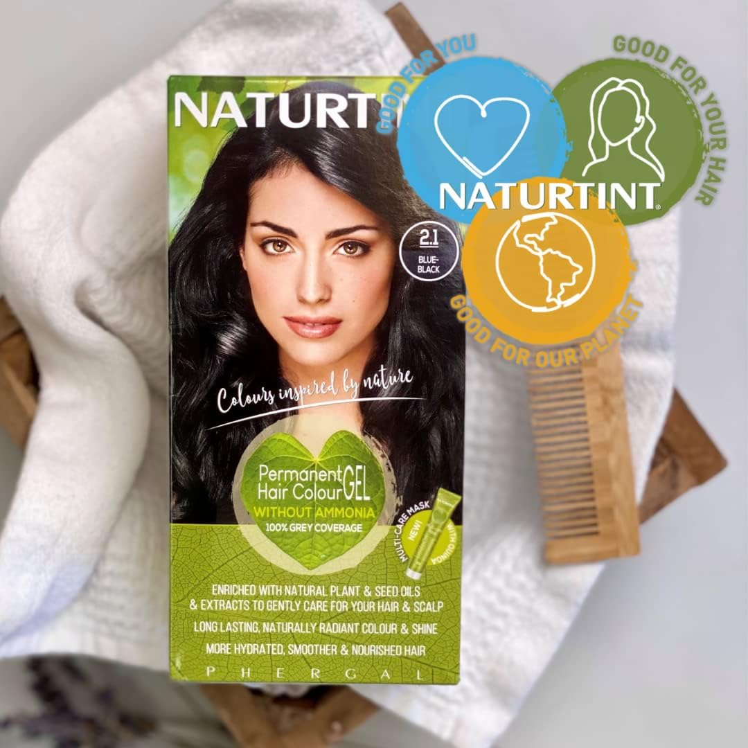 Naturtint 2.1 Blue Black, Ammonia-Free Permanent Hair Color with Quinoa Mask, 165ml