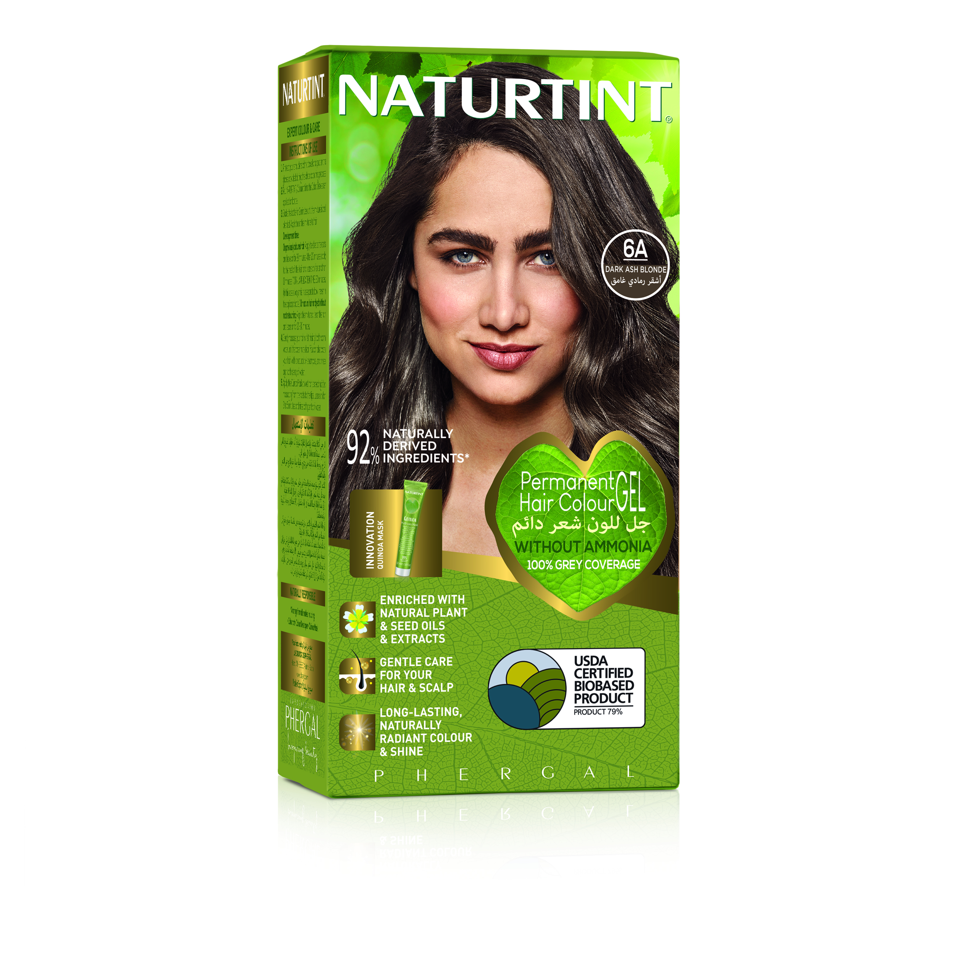 Naturtint 6A Dark Ash Blonde, Ammonia-Free Permanent Hair Color with Quinoa Mask, 165ml