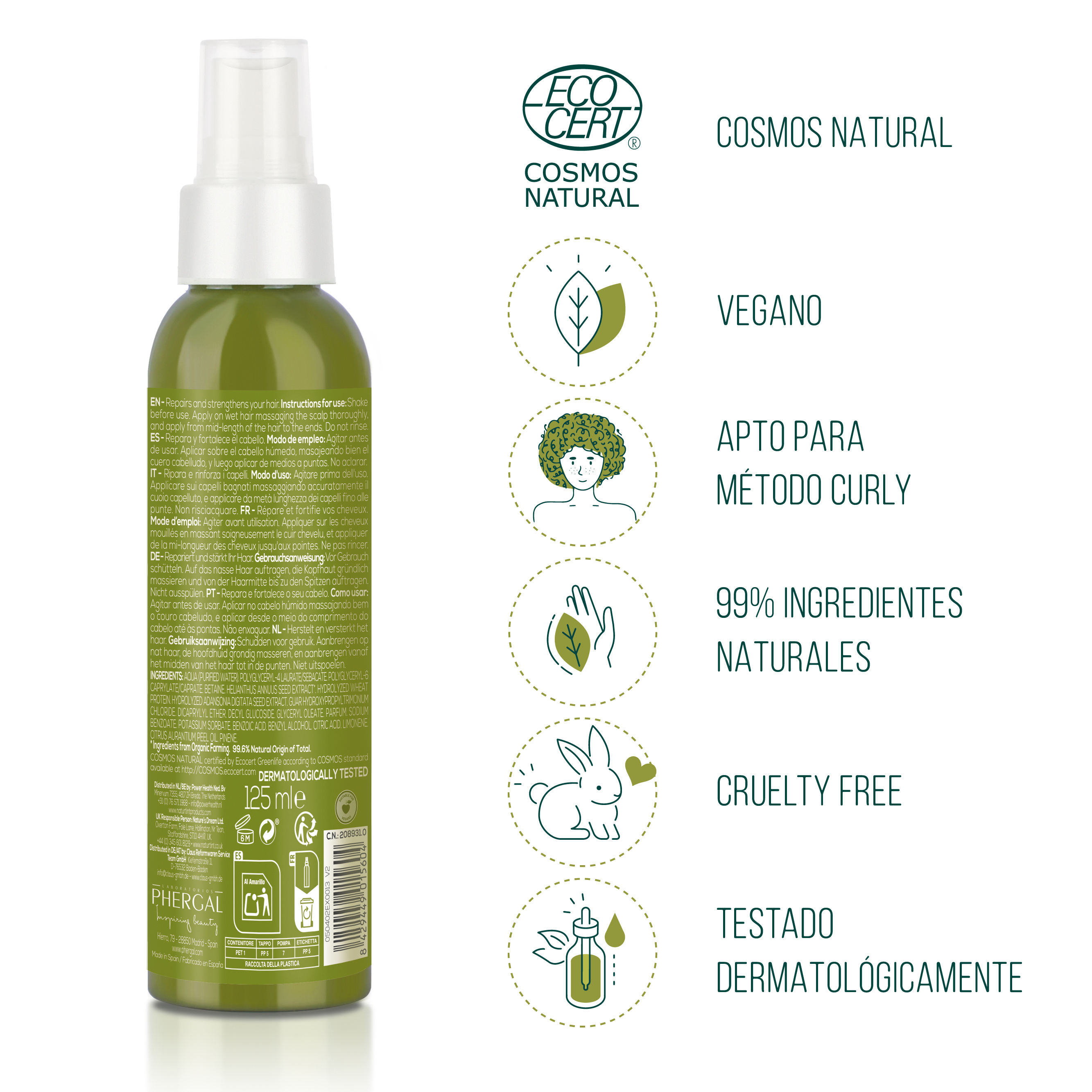 Naturtint Redensifying Serum, Hair Restructuring and Repair Treatment, 99% Natural-Origin Formula, 125ml