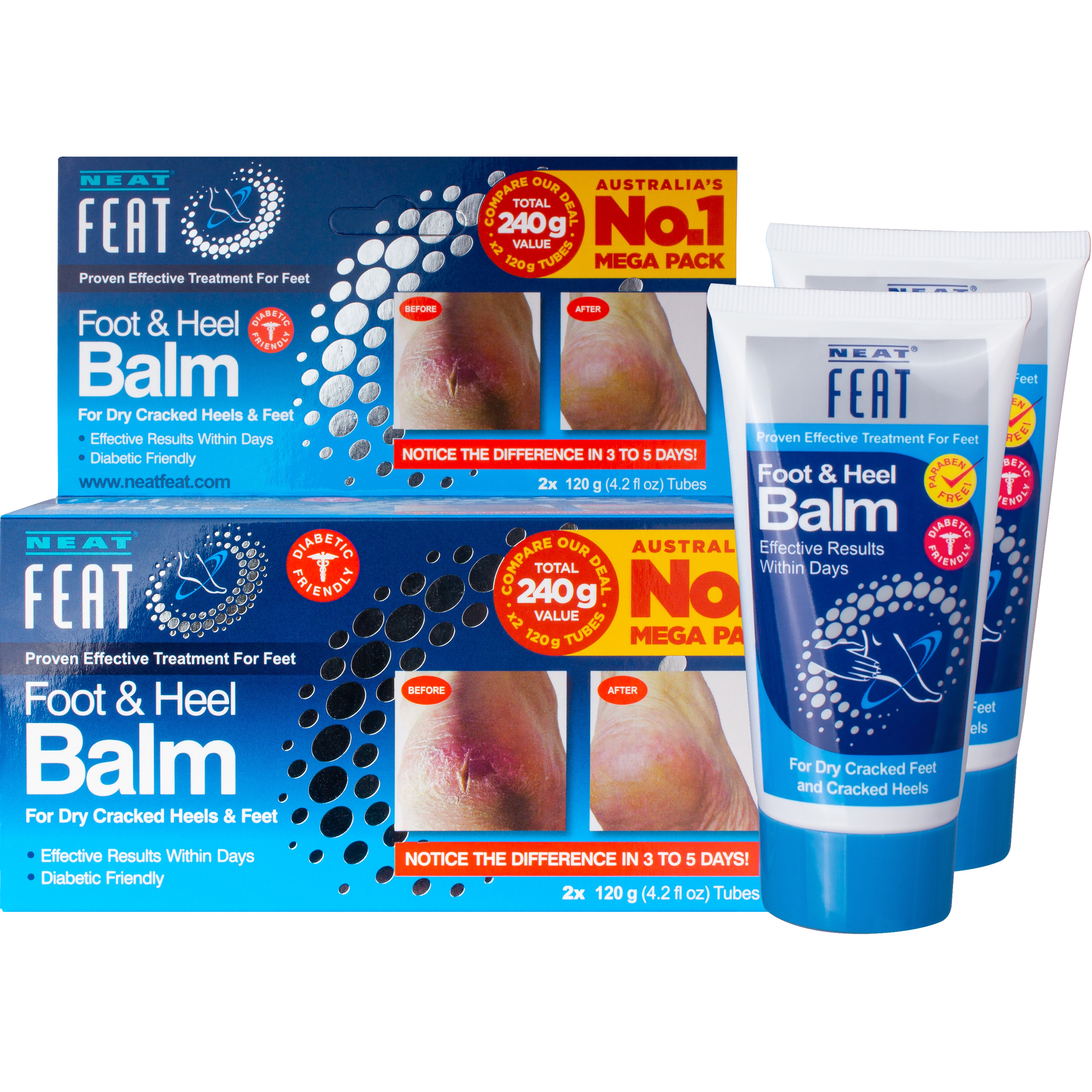 Neat Feat Foot & Heel Balm Twin Pack, Cracked Heel Repair and Deep Hydration Cream, 120g