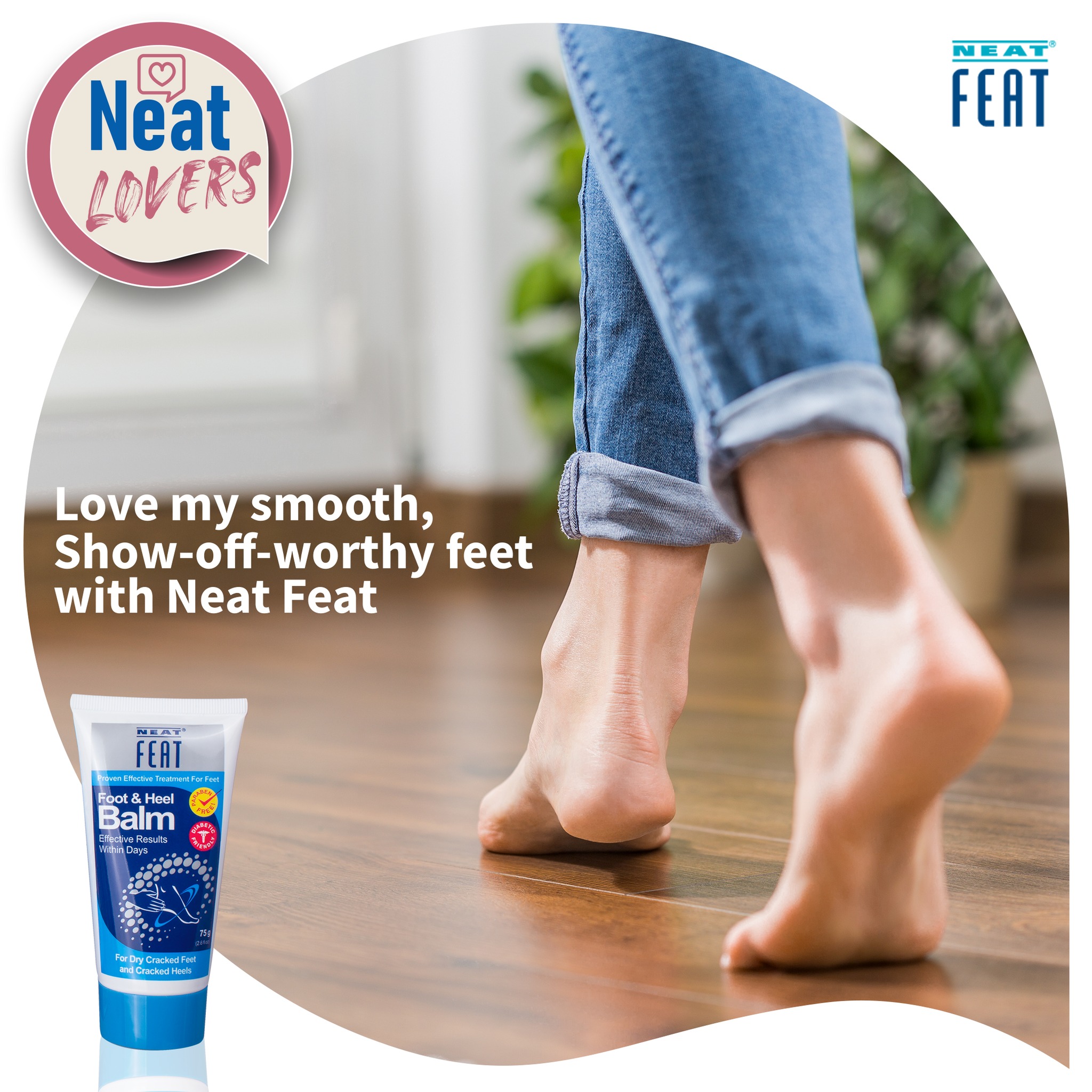 Neat Feat Foot & Heel Balm, Cracked Heel Repair and Intensive Moisturizing Cream, Twin Pack 75g
