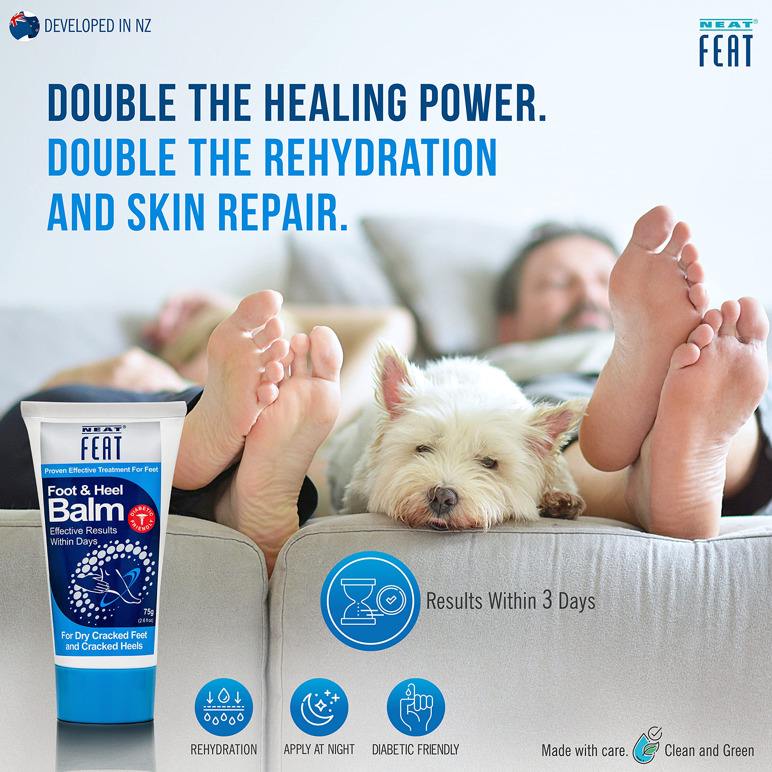 Neat Feat Foot & Heel Balm, Cracked Heel Repair and Intensive Moisturizing Cream, Twin Pack 75g