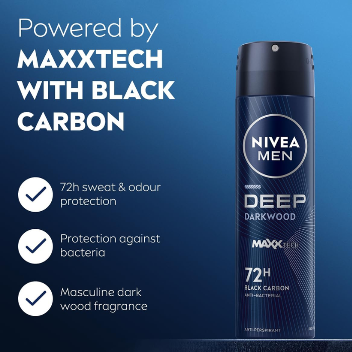 Nivea Men Deep Black Carbon Darkwood Deodorant Spray 200ML