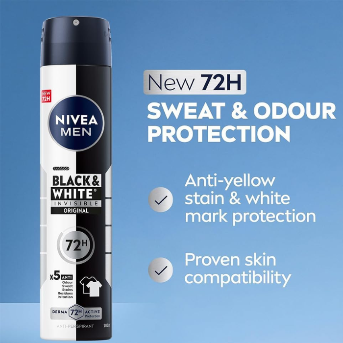 Nivea Men Invisible 48H Black & White Deodorant Spray 200ML