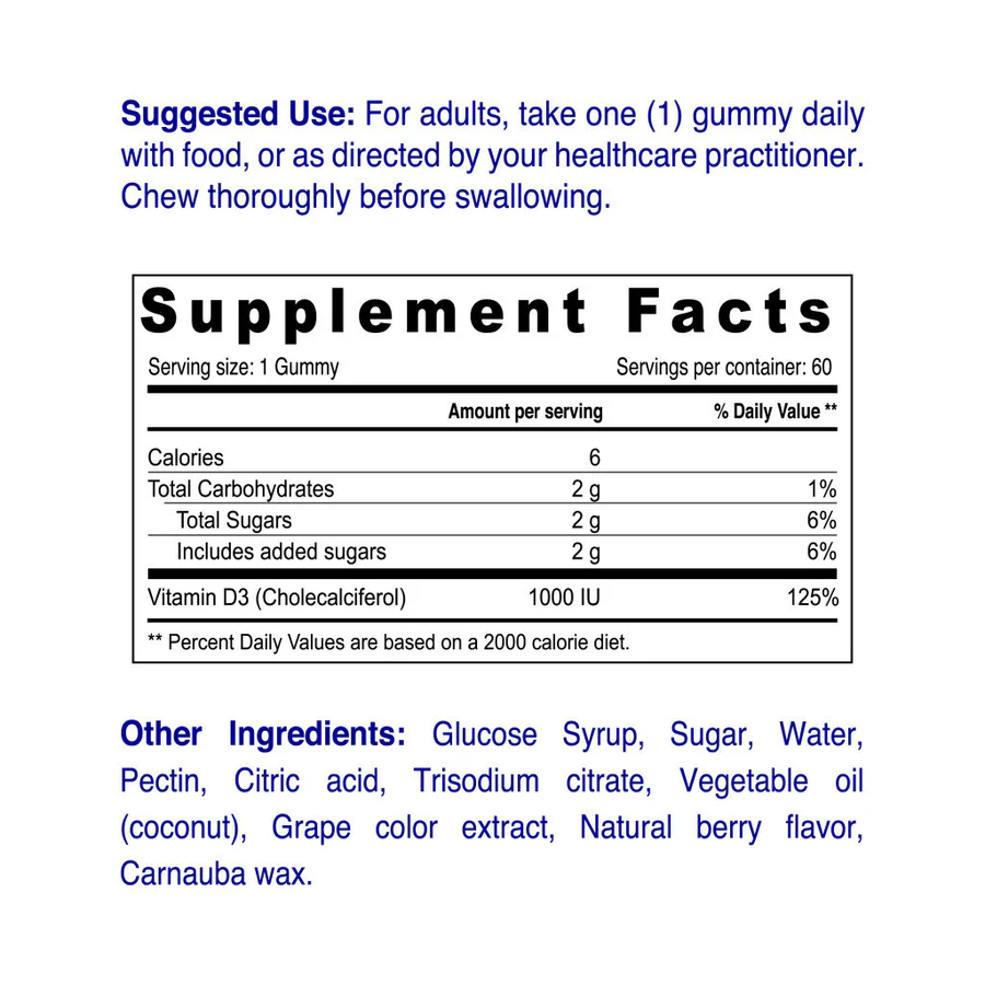 Nordic Sunshine Vitamin D3 1000 IU Gummies – Bone Strength, Immune Support & Gelatin-Free Formula – 60’s