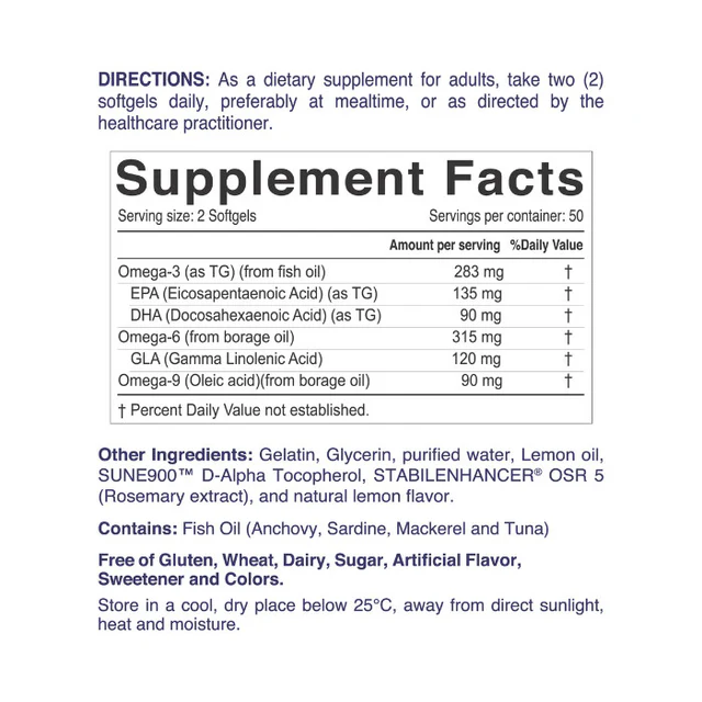 Nordic Sunshine Complete Omega 3-6-9 688mg, Heart, Brain & Joint Support with Borage Oil – 100 Softgels