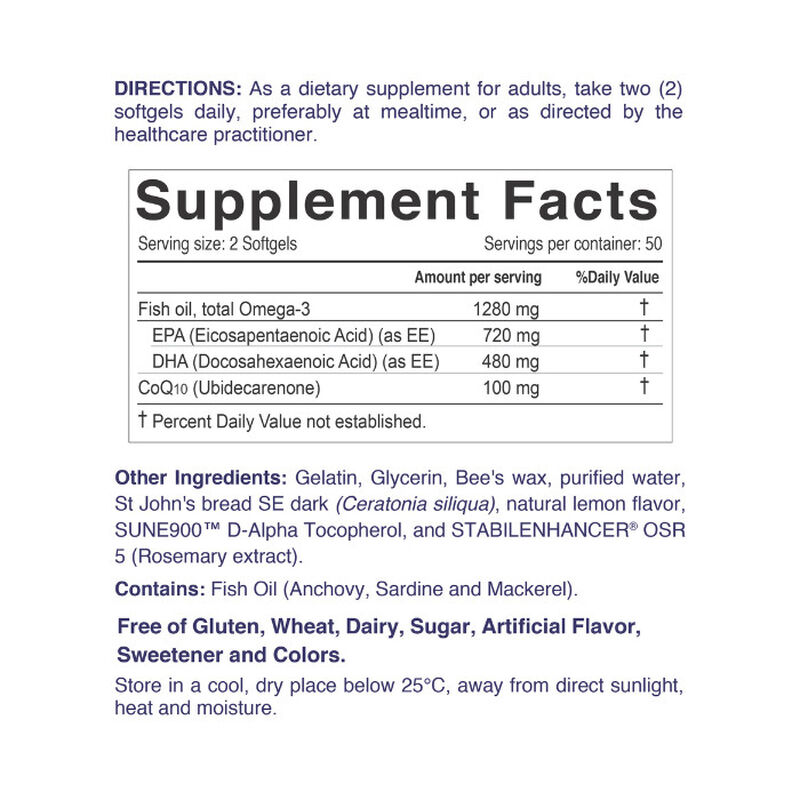 Nordic Sunshine Omega 1280mg + COQ10 100mg – High Potency Softgels for Heart, Brain & Energy Support – 100 Count
