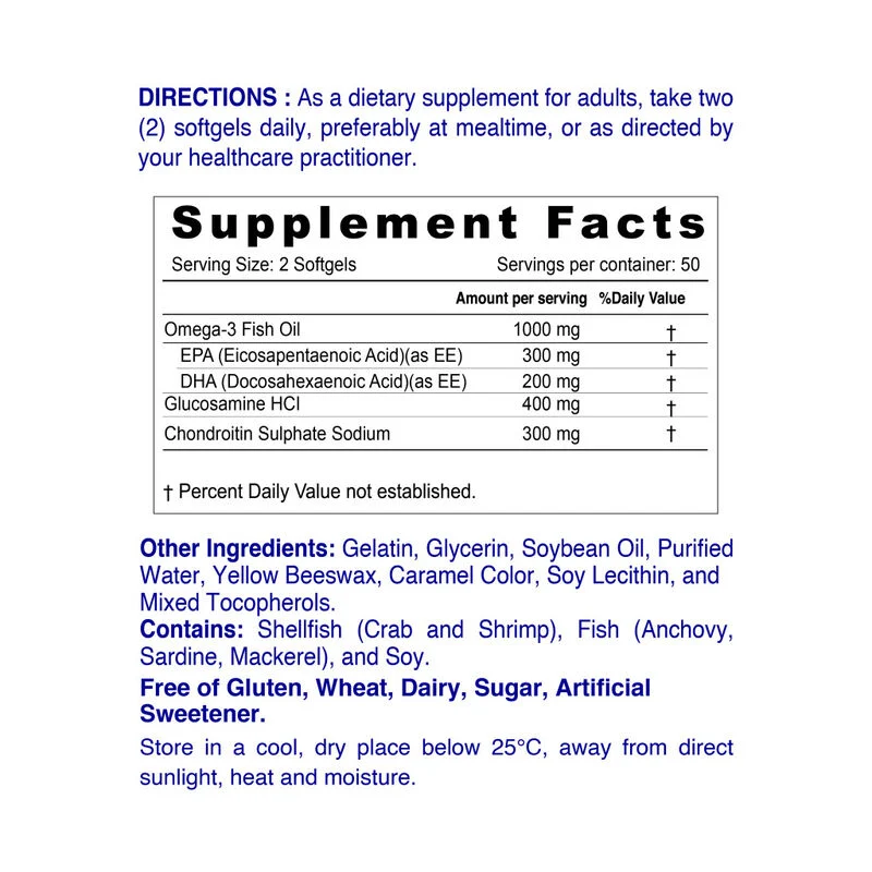 Nordic Sunshine Omega 3 Joint Health With Glucosamine & Chondroitin 100 Softgels