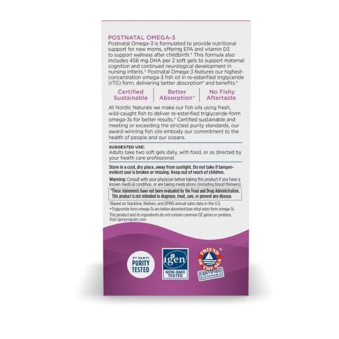 Nordic Sunshine Postnatal Omega-3 - Mood, Brain & Infant Development Support for New Moms – 100 Softgels
