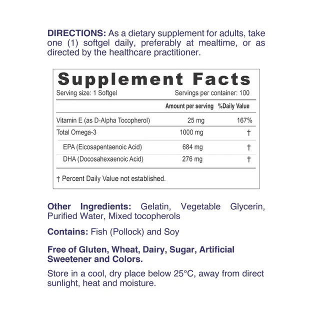 Nordic Sunshine Ultra Concentrated Omega-3 1000mg with Vitamin E, Heart, Brain & Immunity Support – 100 Softgels