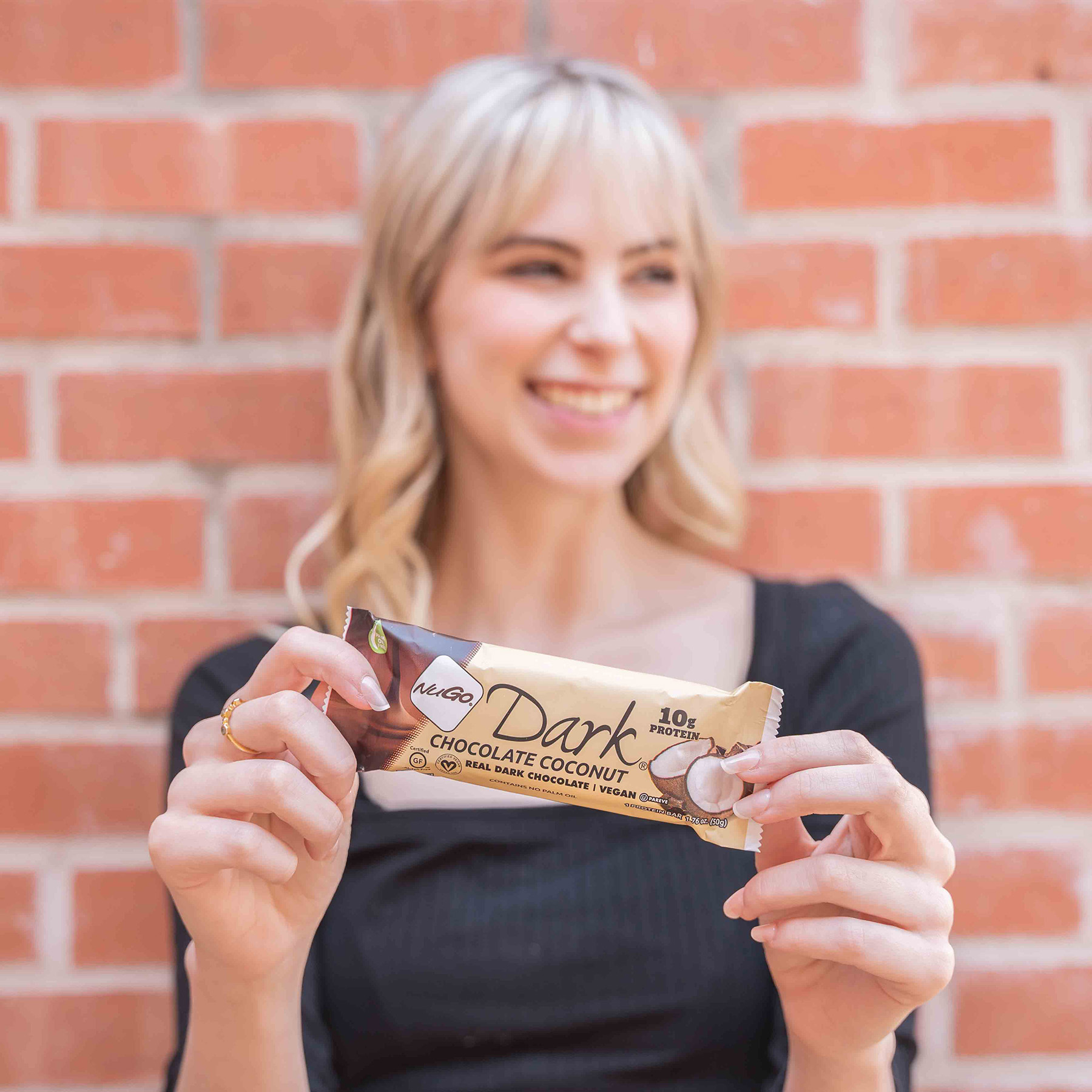 NuGo Dark Chocolate Coconut Bar 50g, 10g Vegan Protein, Gluten Free, Non-GMO, Pack of 12 pcs