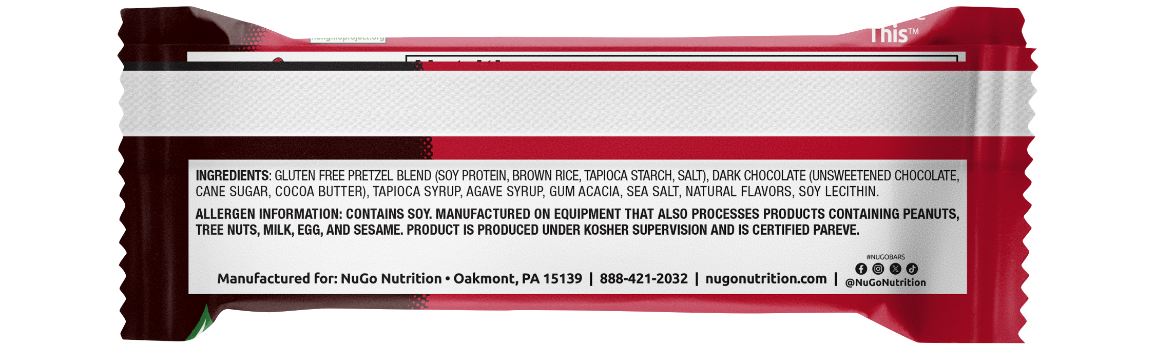 NuGo Dark Chocolate Pretzel Bar 50g, 12g Protein, Gluten Free, No Palm Oil, Pack of 12 pcs
