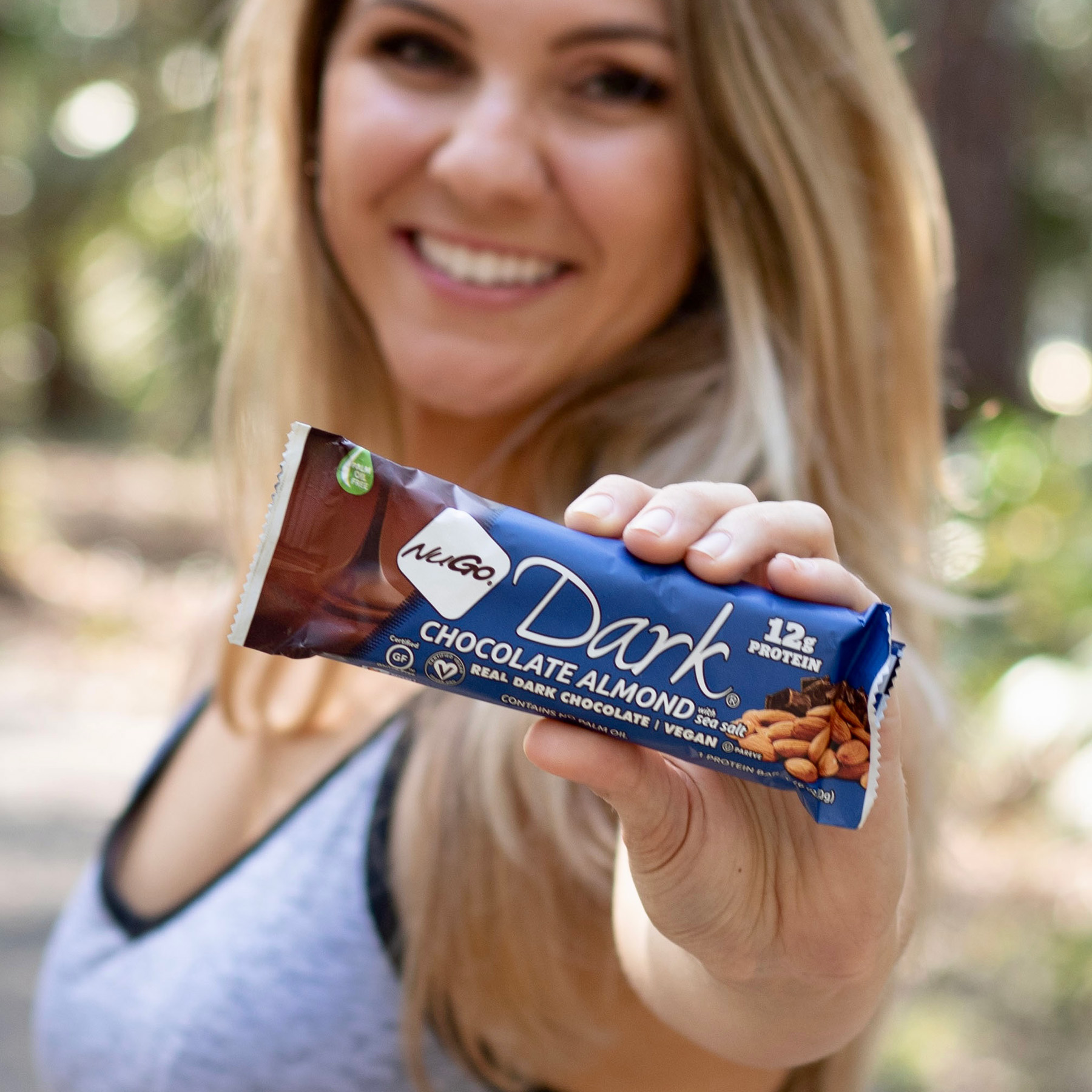 NuGo Dark Chocolate Almond Sea Salt Protein Bar 50g, 12g Vegan Protein, Gluten Free, Pack of 12 pcs