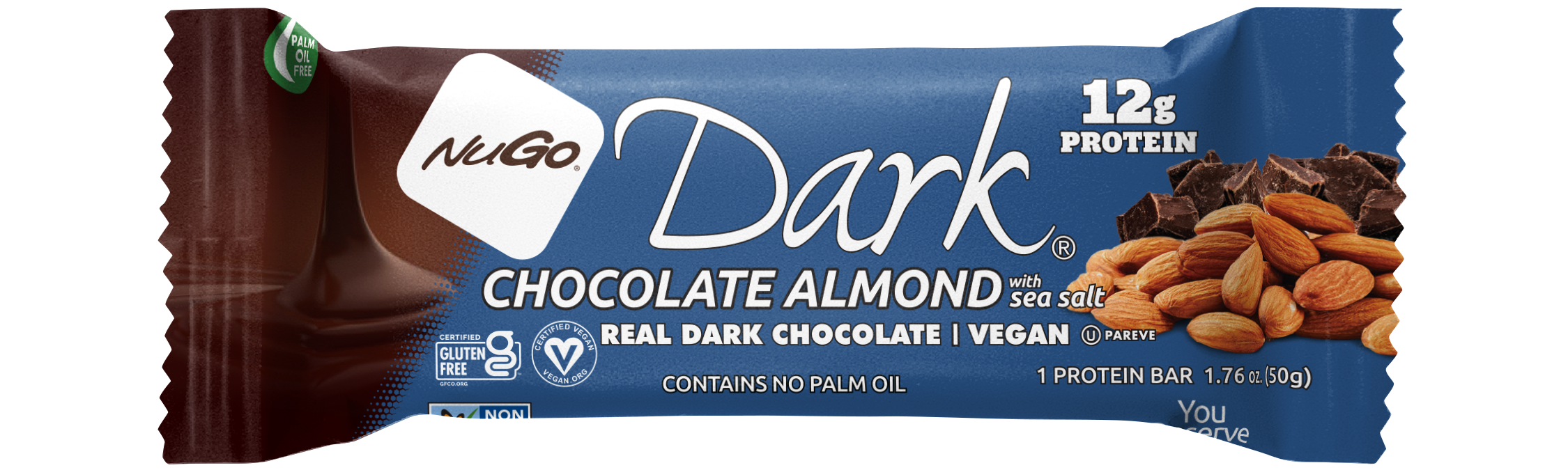 NuGo Dark Chocolate Almond Sea Salt Protein Bar 50g, 12g Vegan Protein, Gluten Free, Pack of 12 pcs