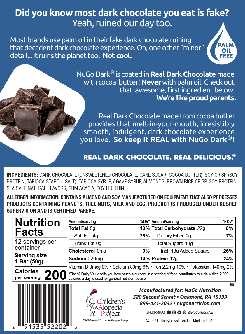 NuGo Dark Chocolate Almond Sea Salt Protein Bar 50g, 12g Vegan Protein, Gluten Free, Pack of 12 pcs