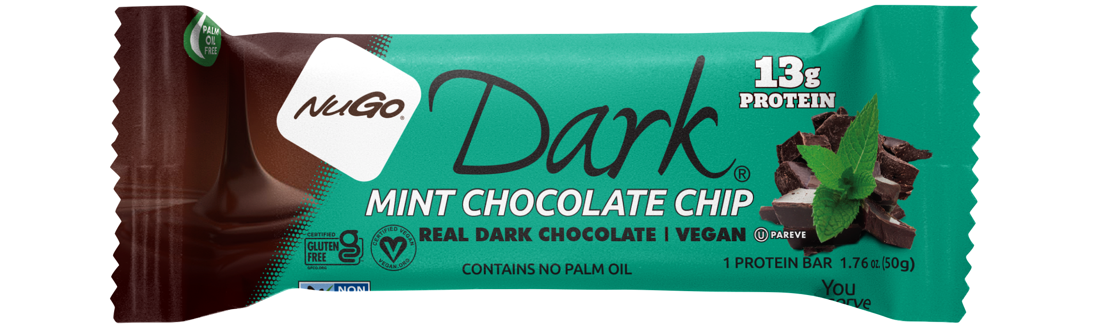 NuGo Dark Mint Chocolate Chip Bar 50g, 13g Protein, Gluten Free, Non-GMO, Pack of 12 pcs
