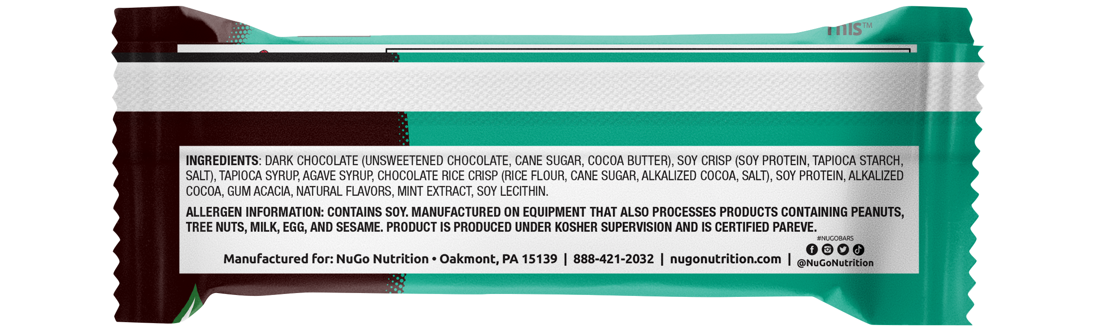 NuGo Dark Mint Chocolate Chip Bar 50g, 13g Protein, Gluten Free, Non-GMO, Pack of 12 pcs