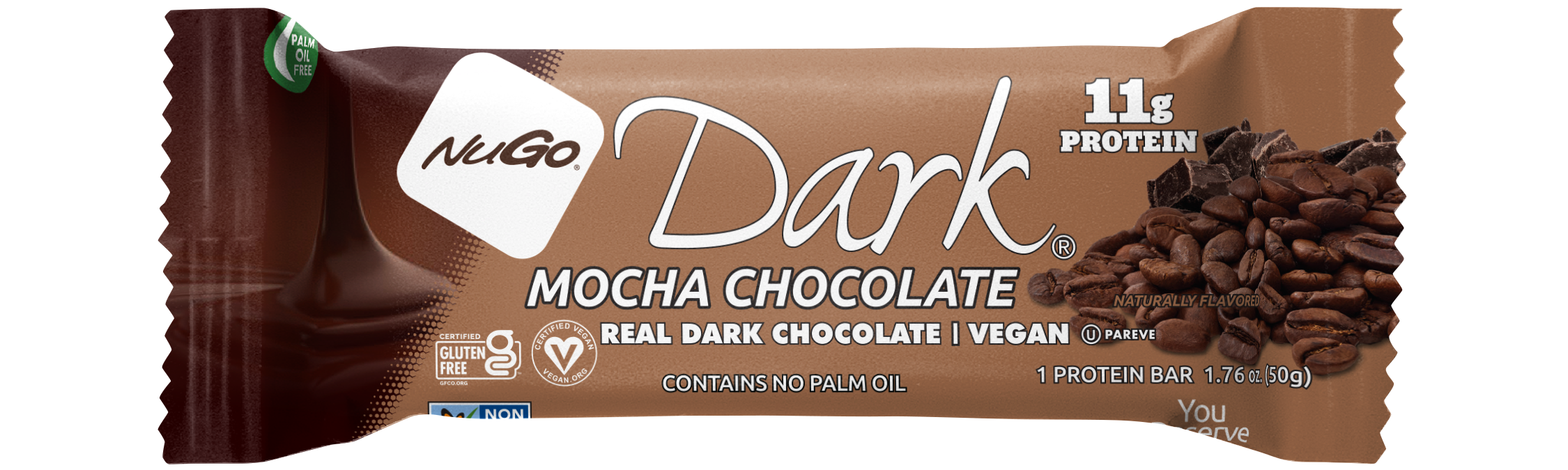 NuGo Dark Mocha Chocolate Protein Bar 50g, 11g Vegan Protein, Gluten Free, Non-GMO, Pack of 12 pcs